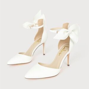 Lulu’s Lizaa White Bow Ankle Strap Pumps Heels- Women’s Size 6